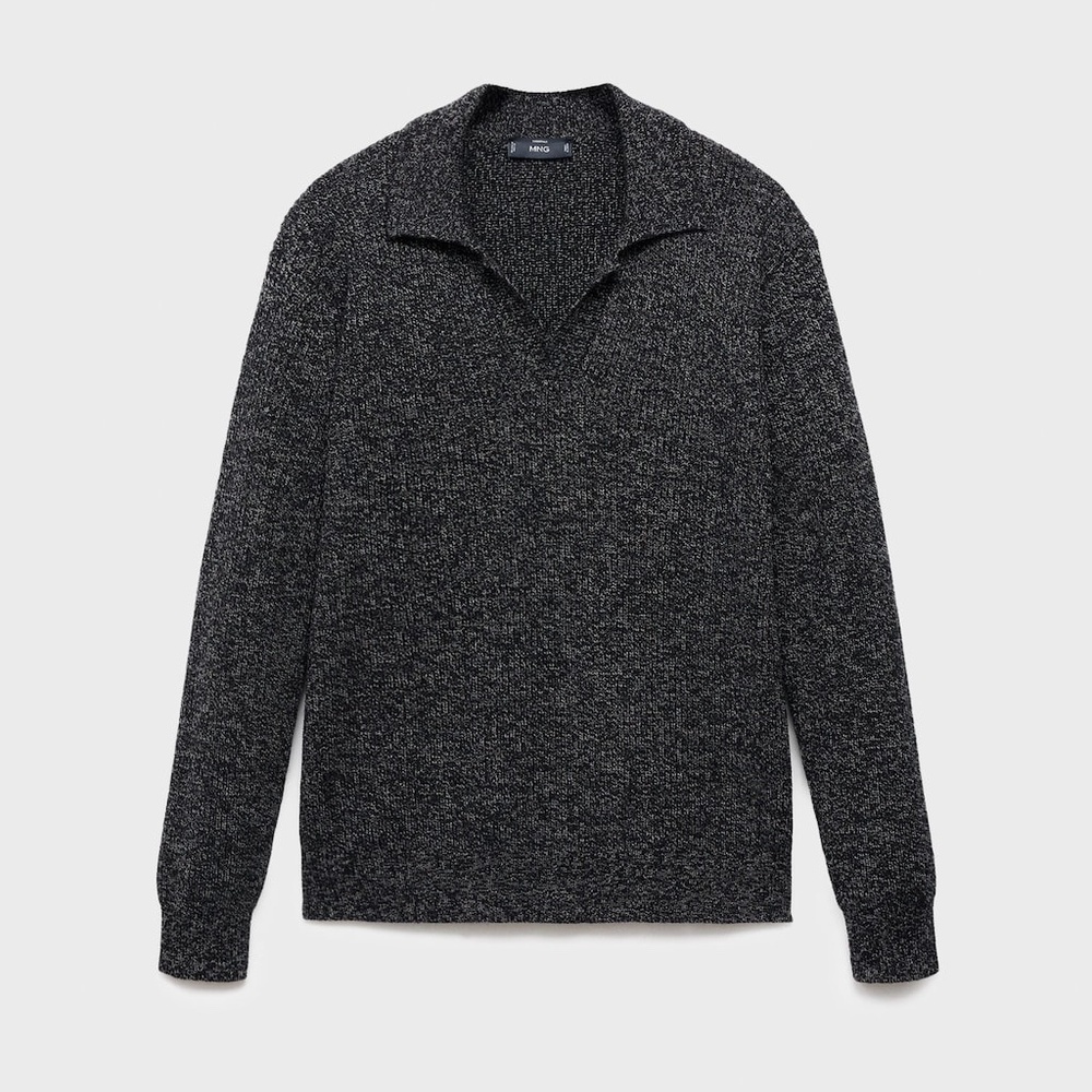 MANGO MAN - 100% cotton polo-neck sweater dark heather grey - M - Man